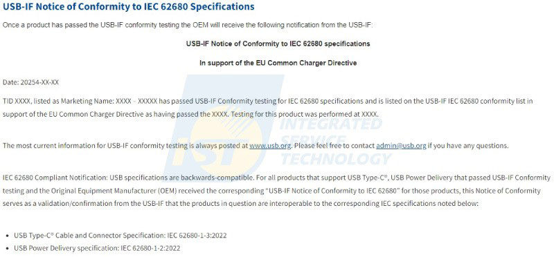 資料來源:USB-IF圖3 產品通過IEC62680的測試後,USB-IF寄給廠商的正式通知