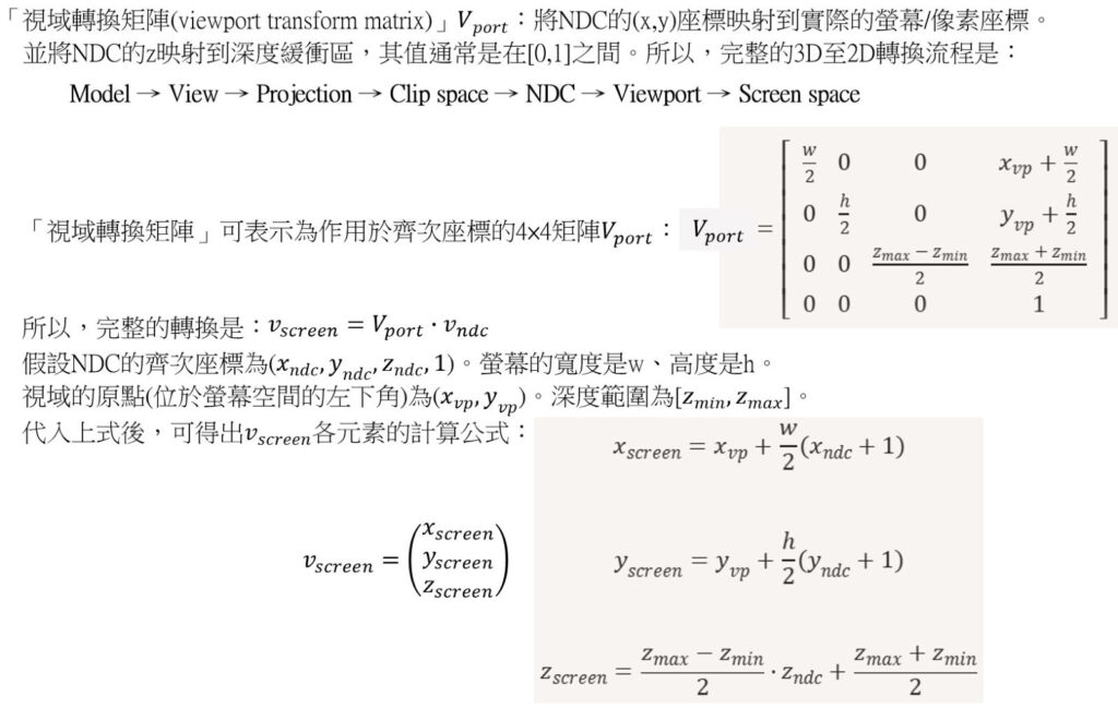 圖5 使用OpenGL的視域轉換矩陣求出螢幕/像素座