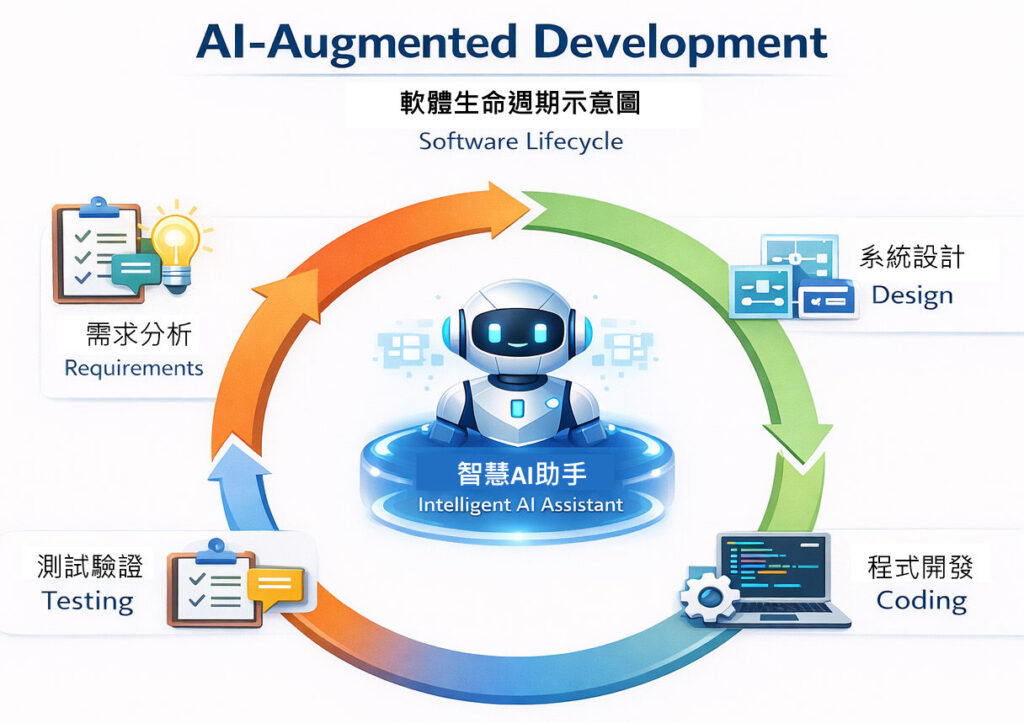 圖1 AI-Augmented Development軟體生命週期示意圖